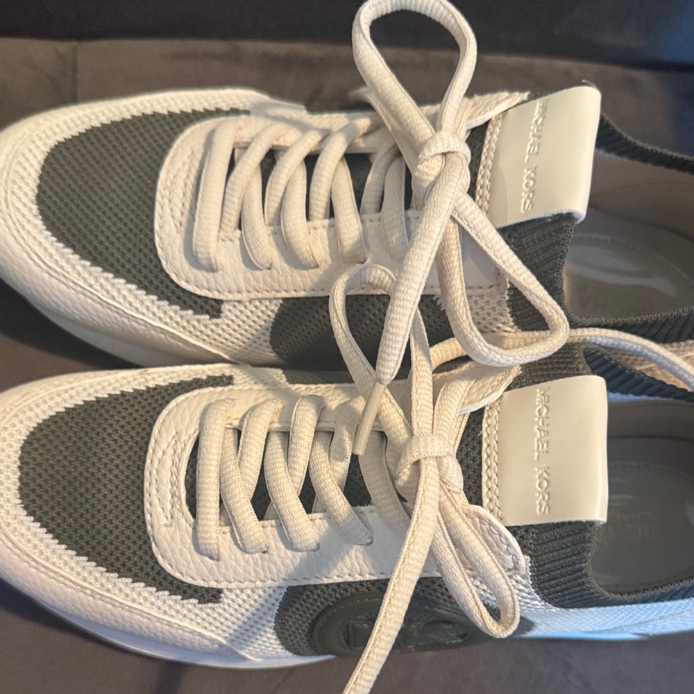 Michael Kors Beige and Olive Knit Lace-Up Sneakers - Picture 7 of 9